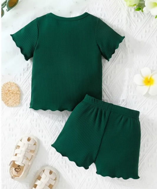 Araf Fashion Kids Girls Bottle Green Top & Shorts Set