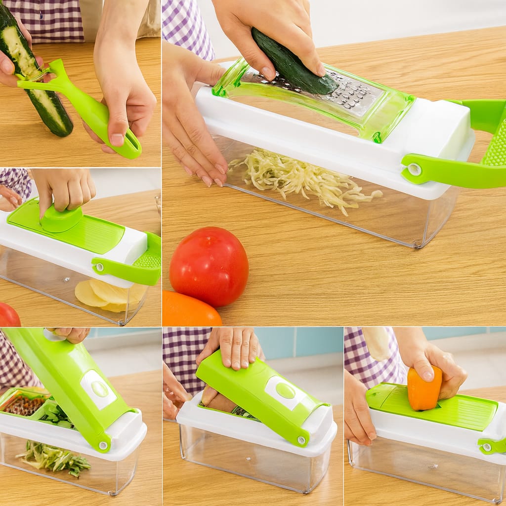 ⭐ 12 in 1 Multi-Functional Vegetable Cutter (Green)