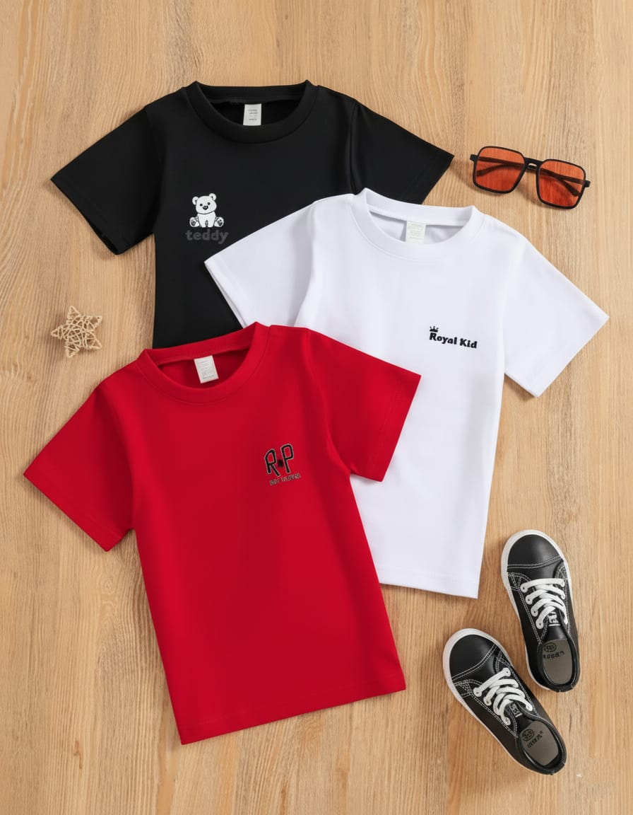 Royal Kid Branded Top Wear for Boys and Girls (Pack of 3)