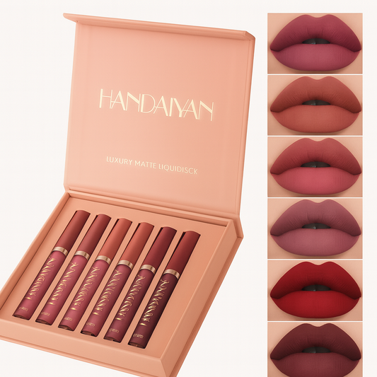 Set of lipsticks in a 'HANDAIVAN' box with color swatches on the side.