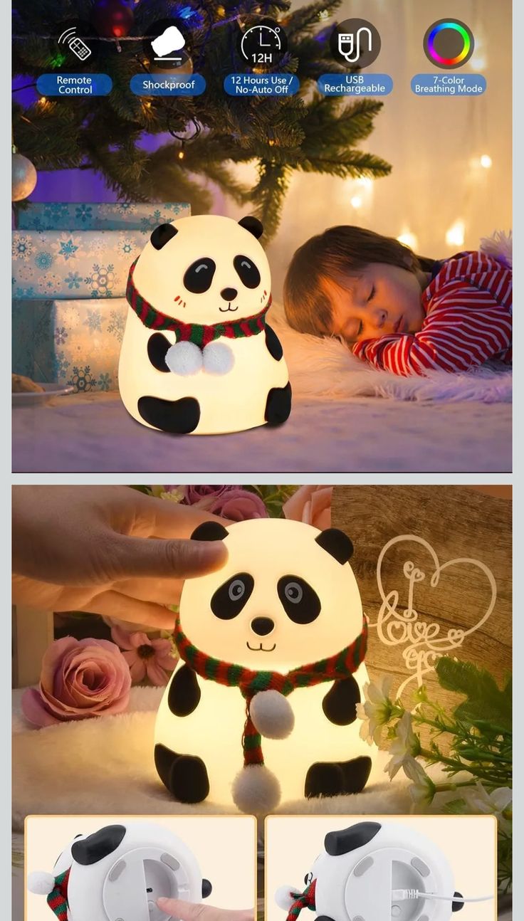 Panda Night Lamp – Close Eyes | Soft Silicone Touch Lamp | Rechargeable Kids Night Light