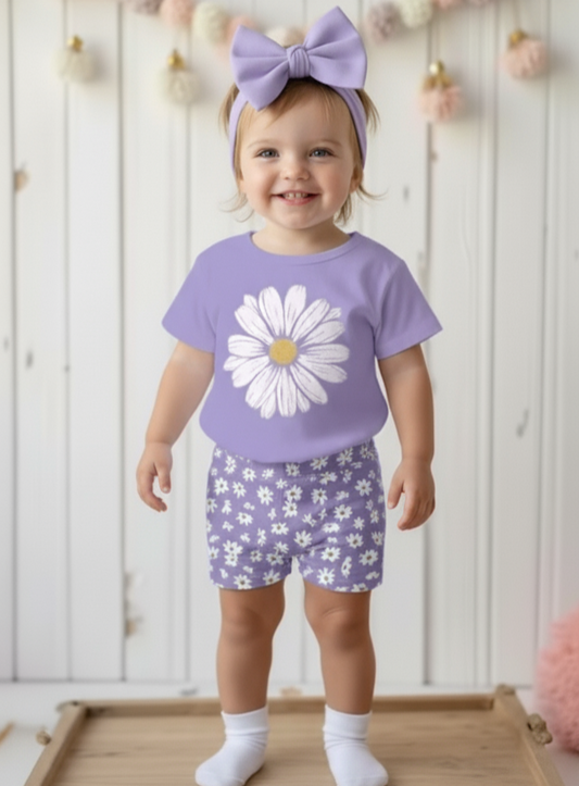 Girls Daisy Print Top & Shorts Set | Mini Co-Ord Set for Baby Girls (2M – 5Y)